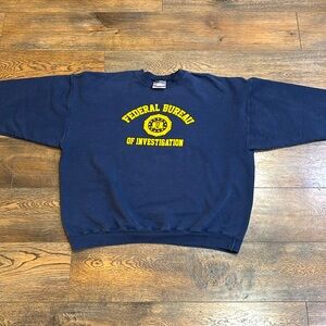 Hanes Navy Sweatshirt with Yellow FBI Graphic